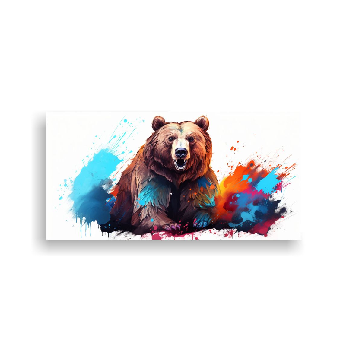 GENERICO - Cuadro De Oso Grizzly En Acuarelas Coloridas Estil 160x80cm.