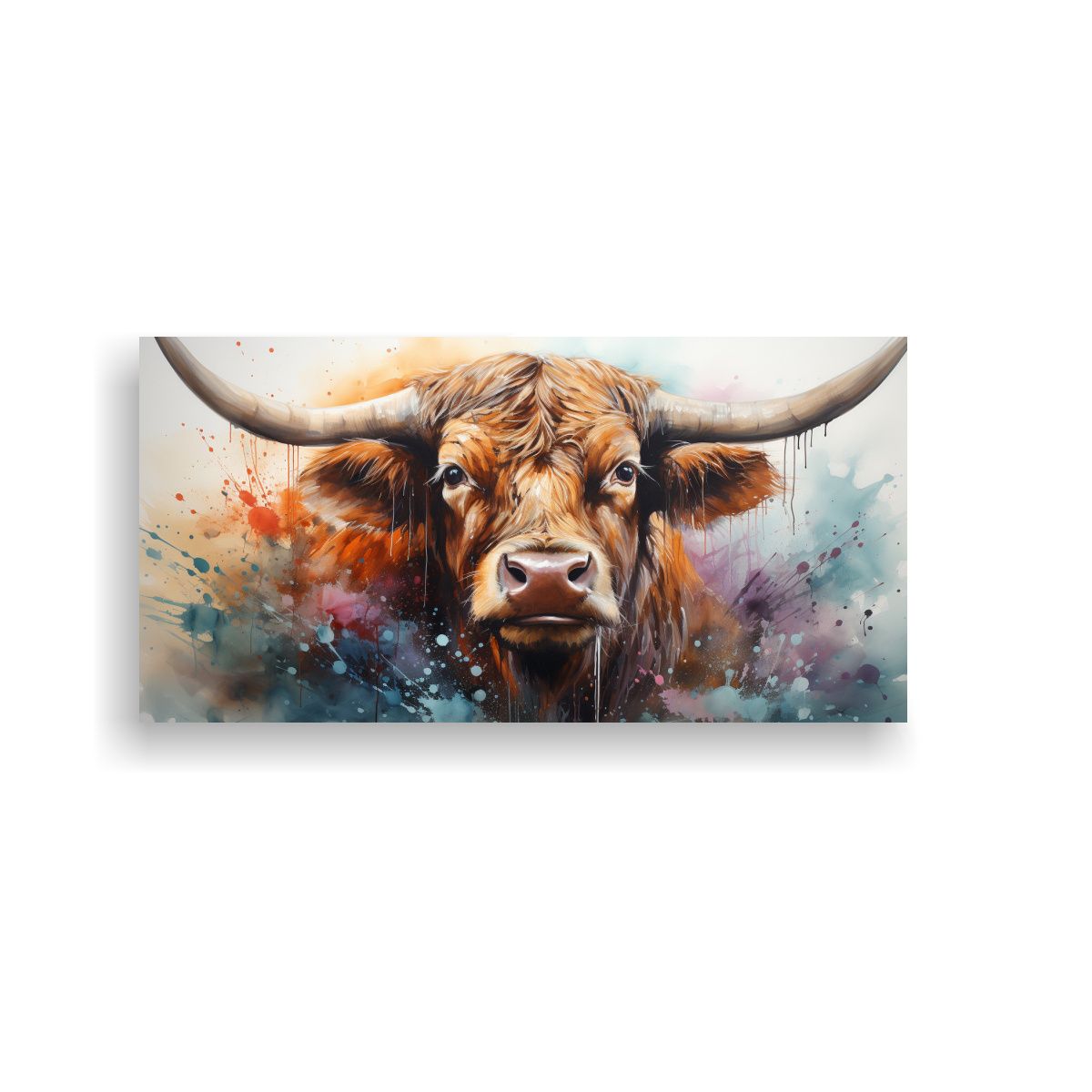 GENERICO - Cuadro Composición Mágico Vaca Longhorn Acuarela 160x80cm