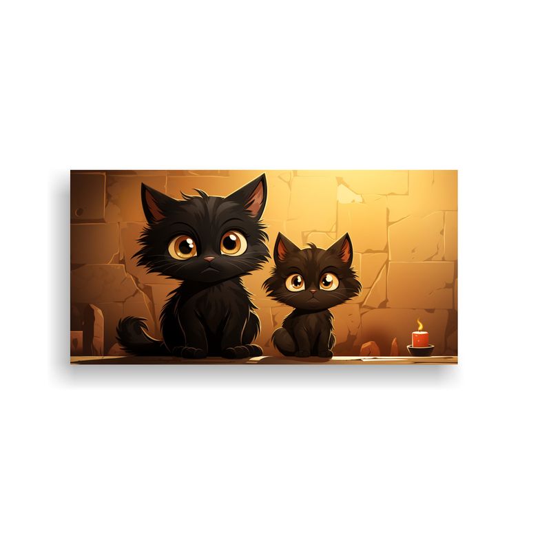 GENERICO - Cuadro De Sala Animado Con Gatos Negros 160x80cm