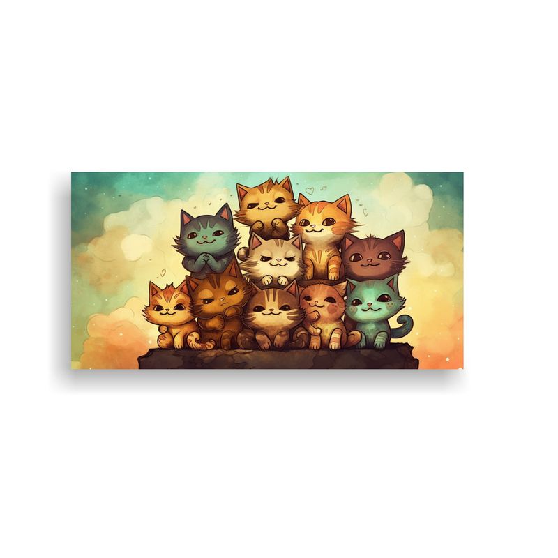 GENERICO - Pintura Acuarela De Gatos Majestuosos En Pila Mira 160x80cm