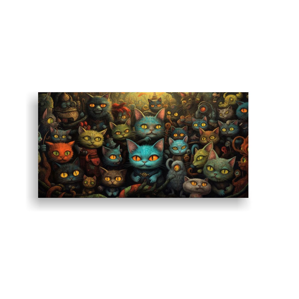 GENERICO - Cuadro De Gatos Con Ojos Extraños En Dinámica Co 160x80cm.