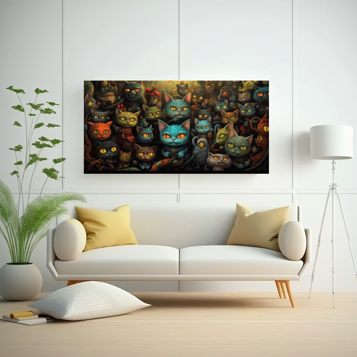 GENERICO - Cuadro De Gatos Con Ojos Extraños En Dinámica Co 160x80cm.