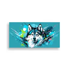 GENERICO - Pintura Decorativa De Un Husky En Colores Turquesa 160x80cm