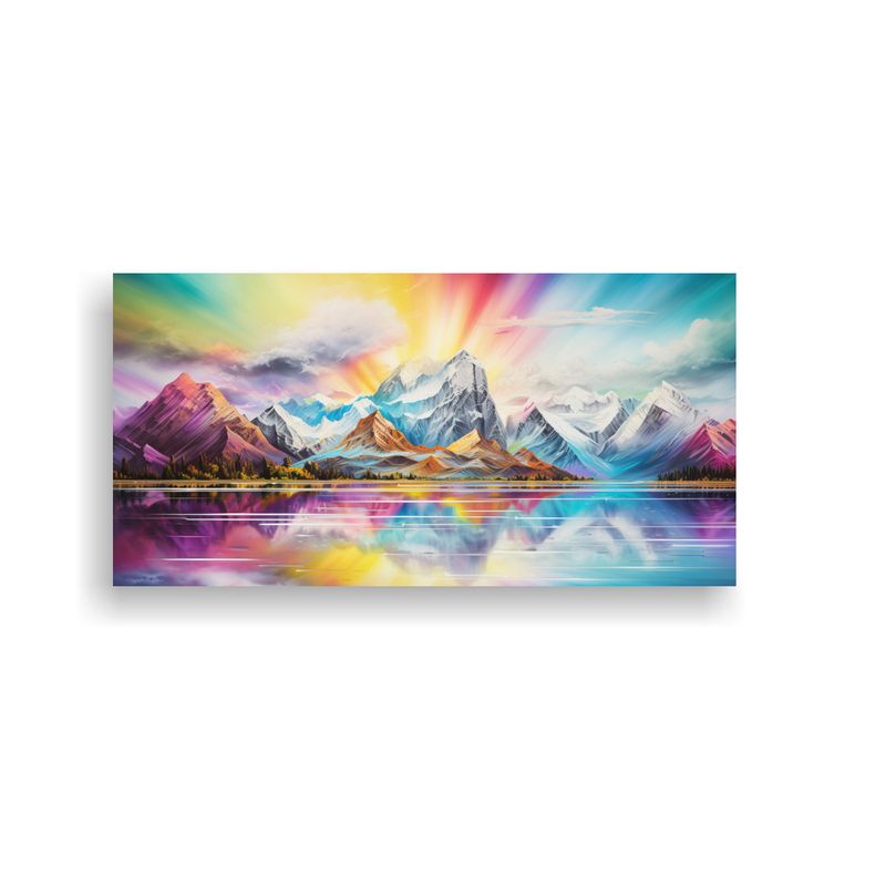 GENERICO - Pintura Decorativa Paisaje Montañas Con Arcoíris 160x80cm