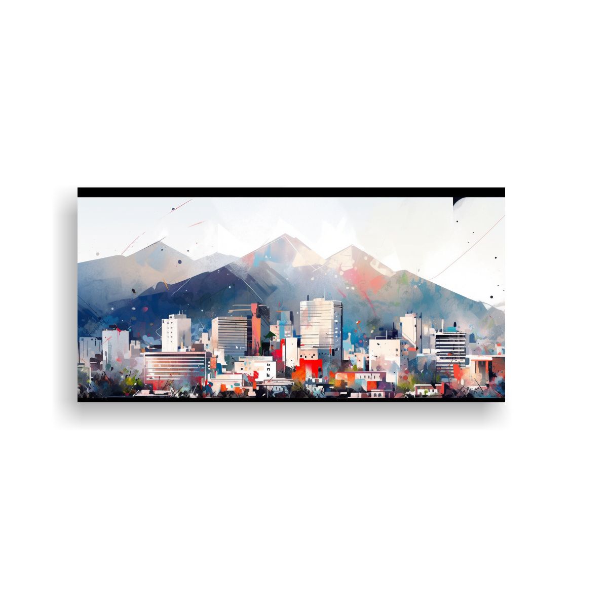 GENERICO - Cuadro Moderno De Santiago De Chile En Acuarelas Y 160x80cm