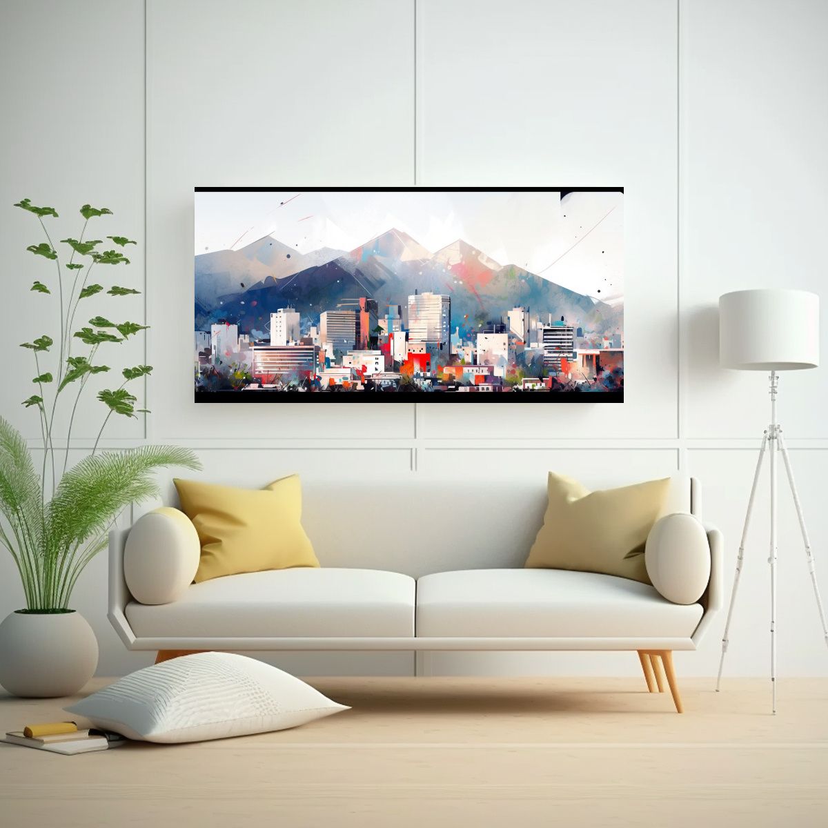 GENERICO - Cuadro Moderno De Santiago De Chile En Acuarelas Y 160x80cm