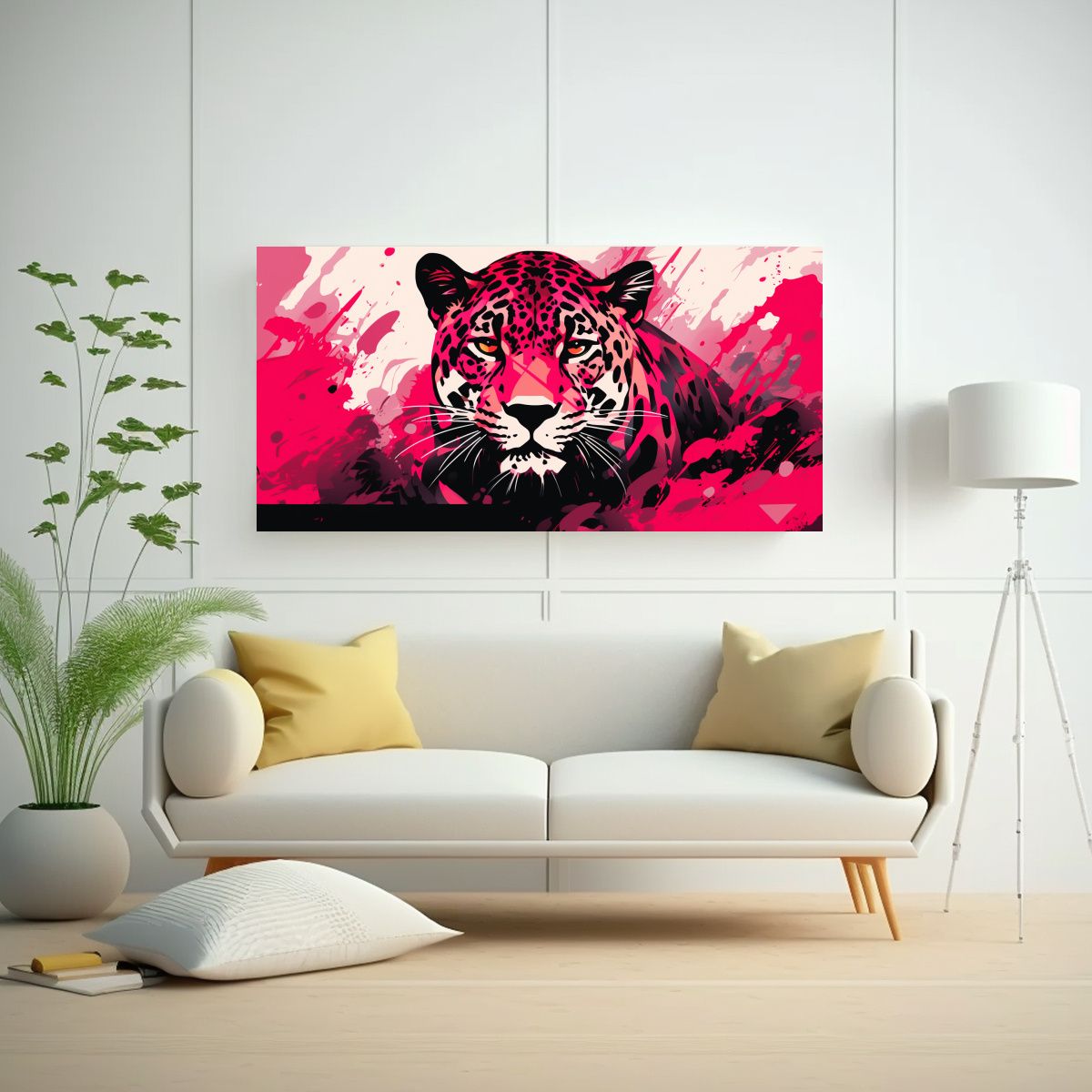 GENERICO - Cuadro Multicolor Jaguar En Rojo Y Rosa Neo Pop Ar 160x80cm