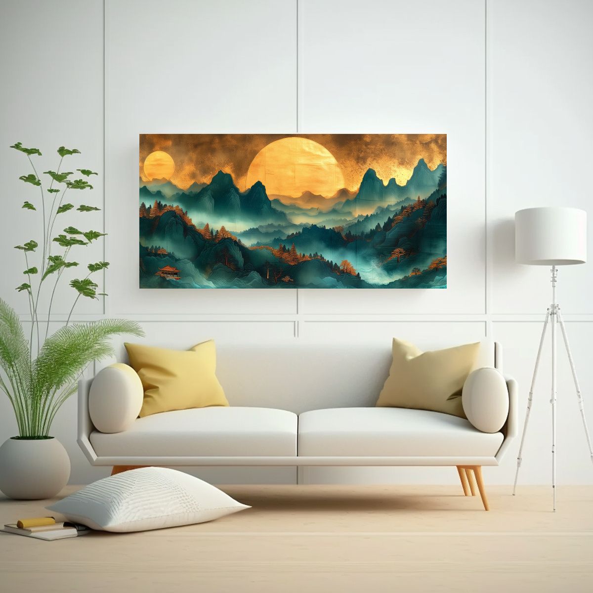 GENERICO - Pinturas Decorativas De Montaña En Tono OroAzulVe 160x80cm