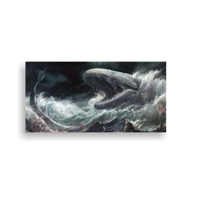 GENERICO - Cuadro Decorativo Leviatán En Tormentoso Mar Blan 160x80cm