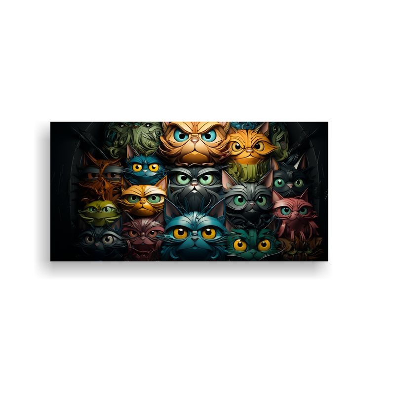 GENERICO - Cuadro Abstracto De Gatos De Colores Apilados 160x80cm