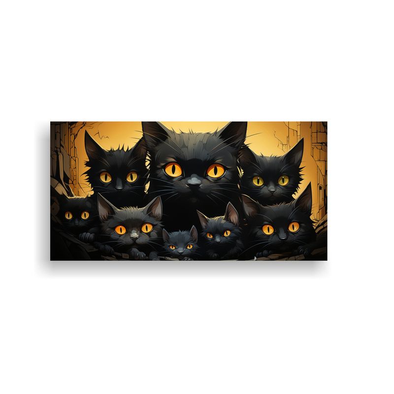 GENERICO - Pintura Abstracta Gatos Negros Sobre Fondo Naranj 160x80cm
