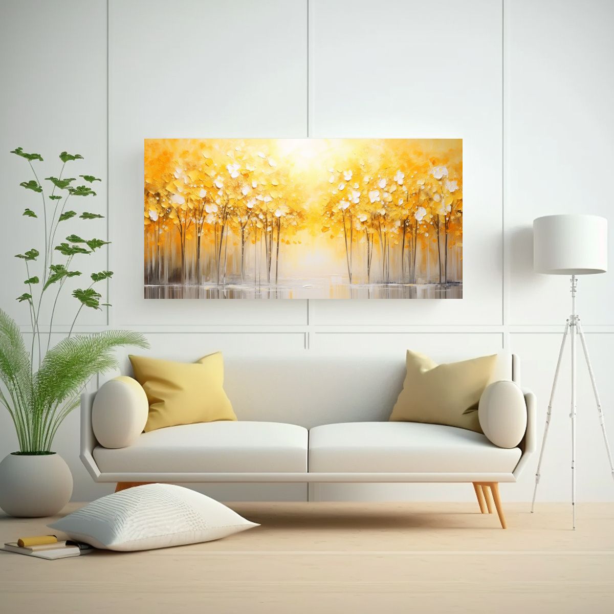 GENERICO - Cuadro Amarillo Plata Estilo Decoración Colores V 160x80cm