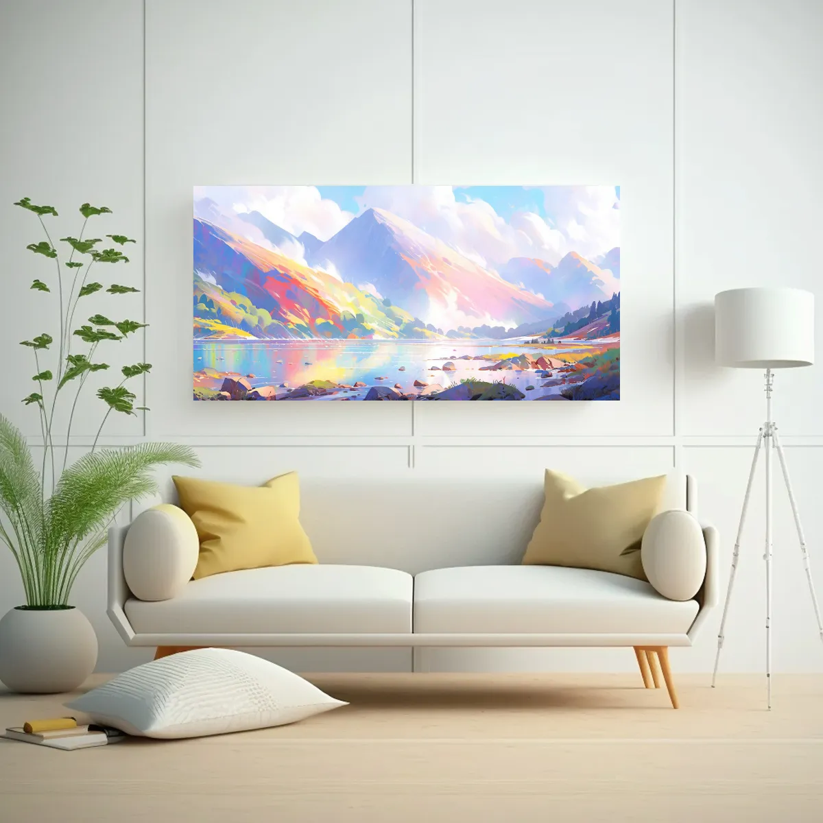 GENERICO - Cuadro En Bastidor Original Lago Y Montañas Con  160x80cm