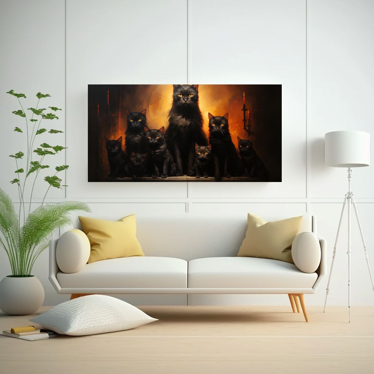 GENERICO - Pintura De Ambiente Con Gatos Negros En Una Pila M 160x80cm