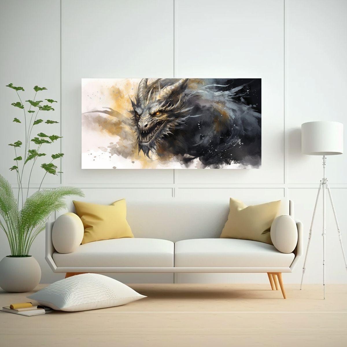 GENERICO - Pintura En Bastidor Dragón En Acuarelas Y Colore 160x80cm