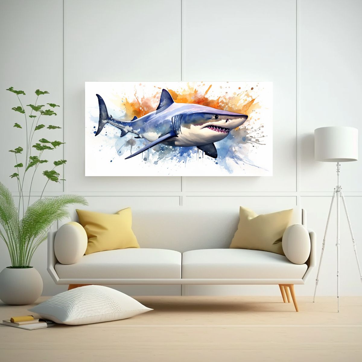 GENERICO - Cuadro Abstracción Época Tiburón Toro Acuarela  160x80cm