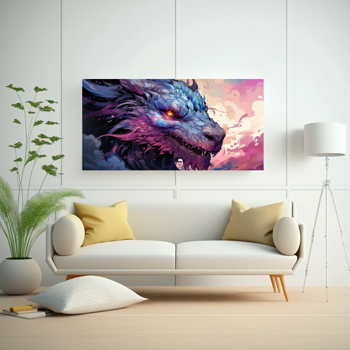 GENERICO - Pintura Decorativa De Pared Dragón En Tonos Paste 160x80cm