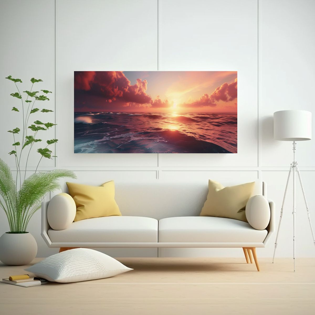 GENERICO - Cuadro Decorativo De Atardecer En El Mar Realismo 160x80cm