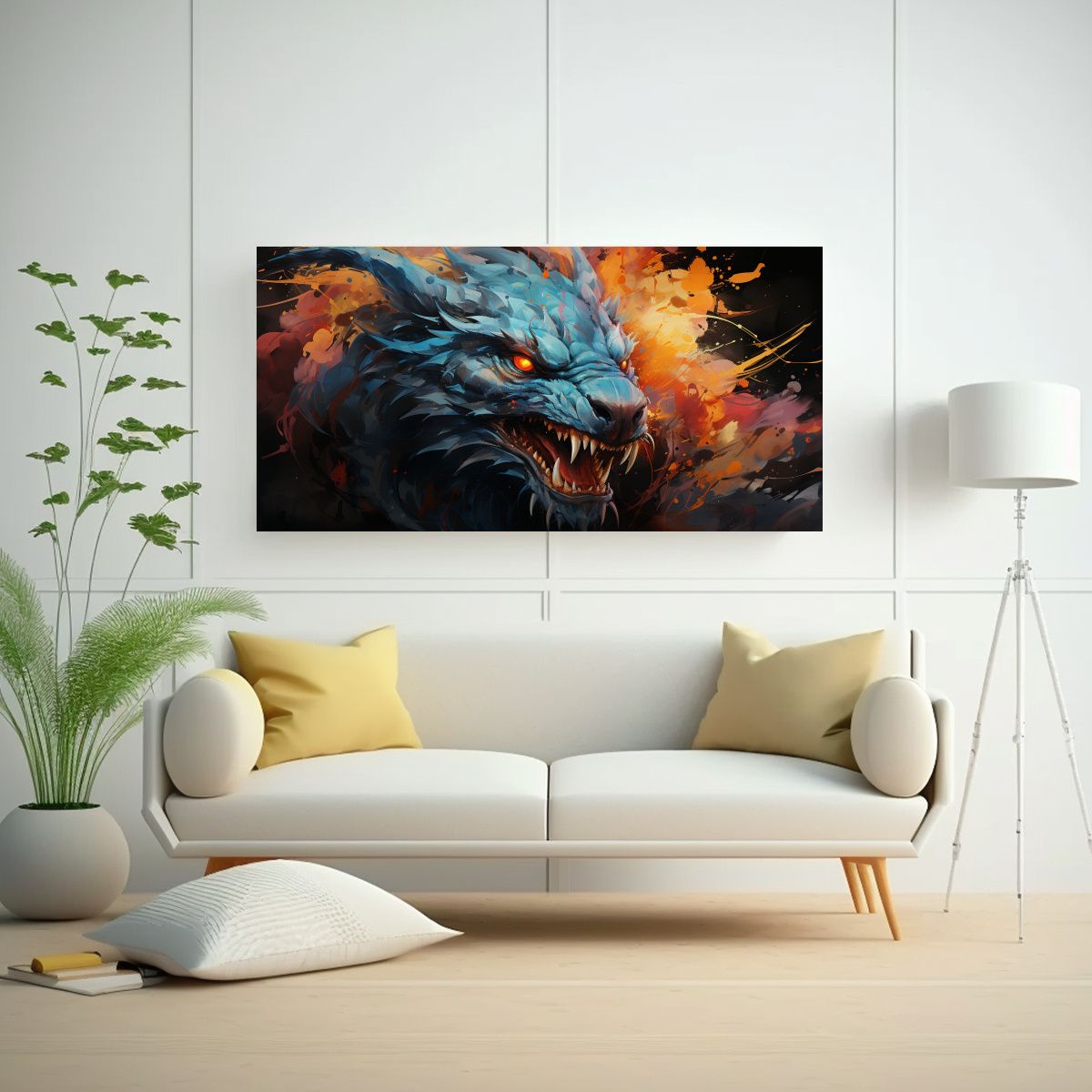 GENERICO - Cuadro Lienzo Fotográfico Dragón Acuarela Colore 160x80cm.