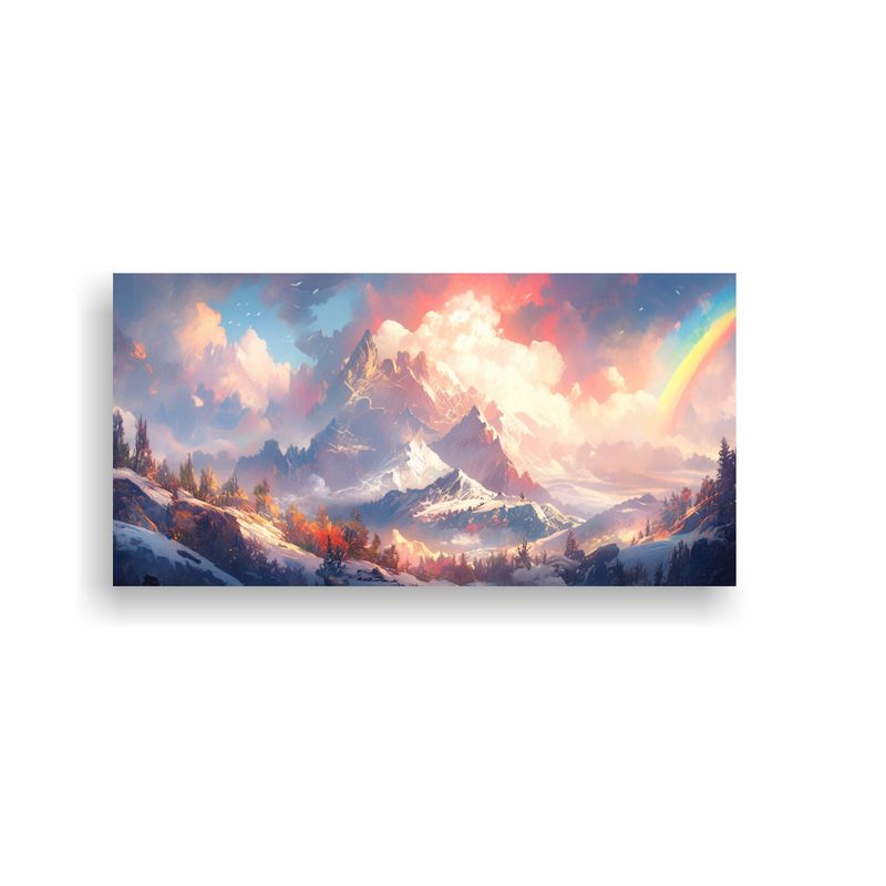GENERICO - Cuadro Abstracto De Montañas Nevadas Con Arcoíri 160x80cm