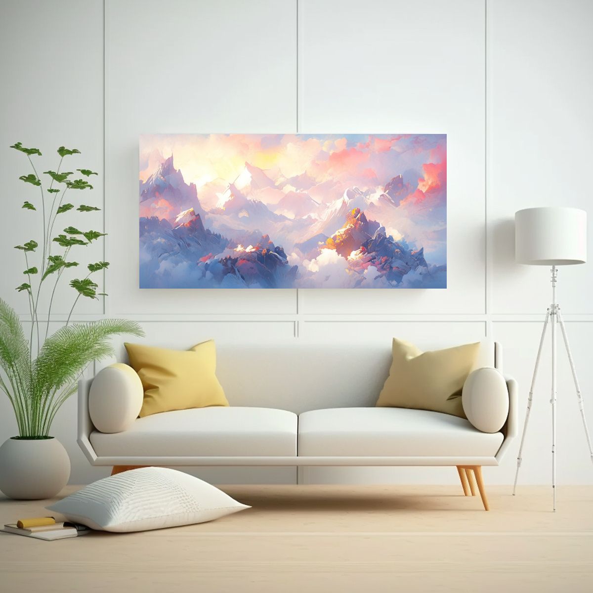 GENERICO - Pintura Abstracta De Montañas Nevadas Con Acuarel 160x80cm