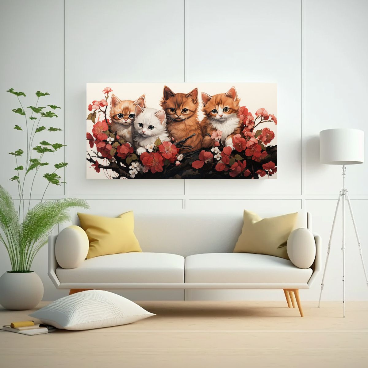 GENERICO - Pintura Lienzo Gatos Amontonados Estilo Tinta Popp 160x80cm.