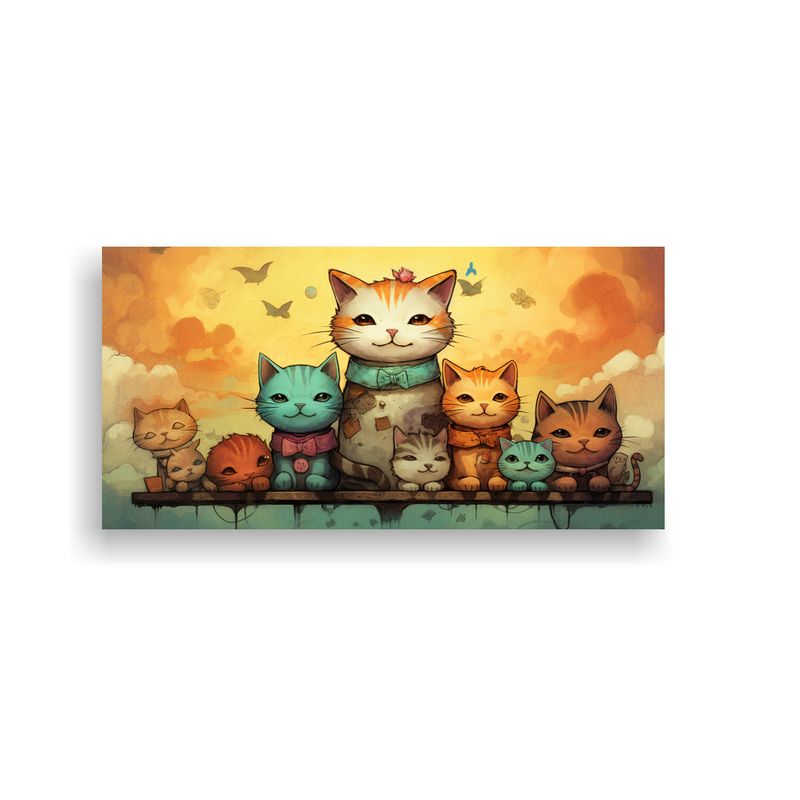 GENERICO - Cuadros De Gatos En Una Pila Mirando Hacia Adelant 160x80cm