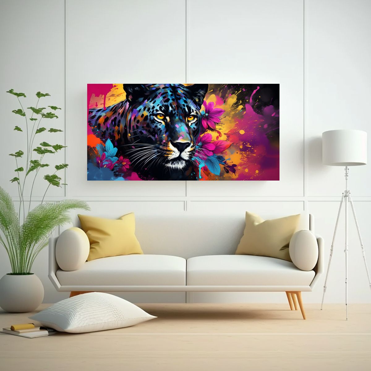 GENERICO - Arte Diseño Pantera En Acuarela Colorida Estilo  160x80cm