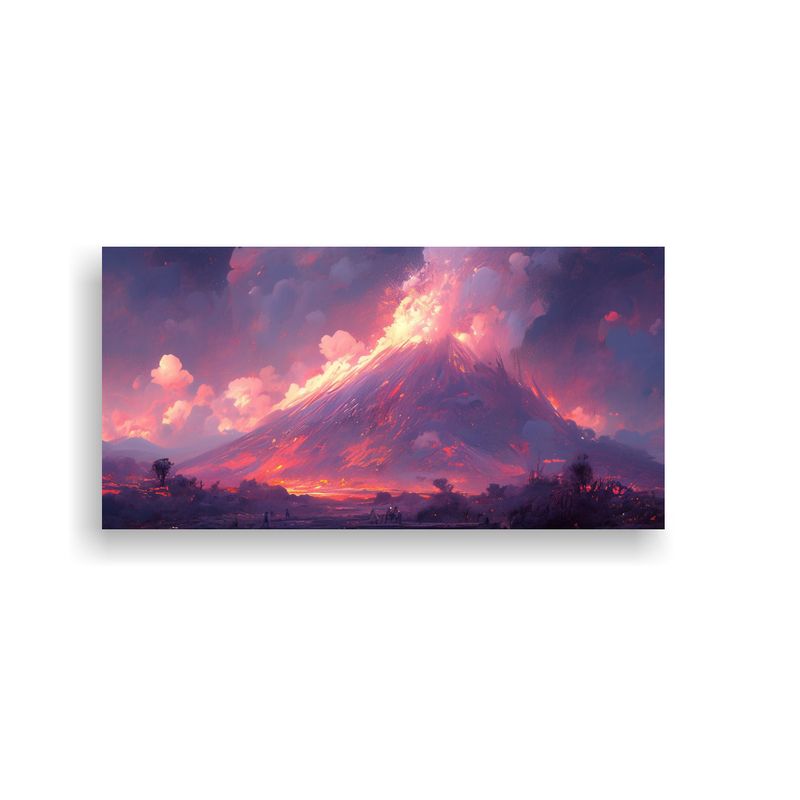 GENERICO - Pintura Abstracta De Un Volcán Con Colores Morado 160x80cm
