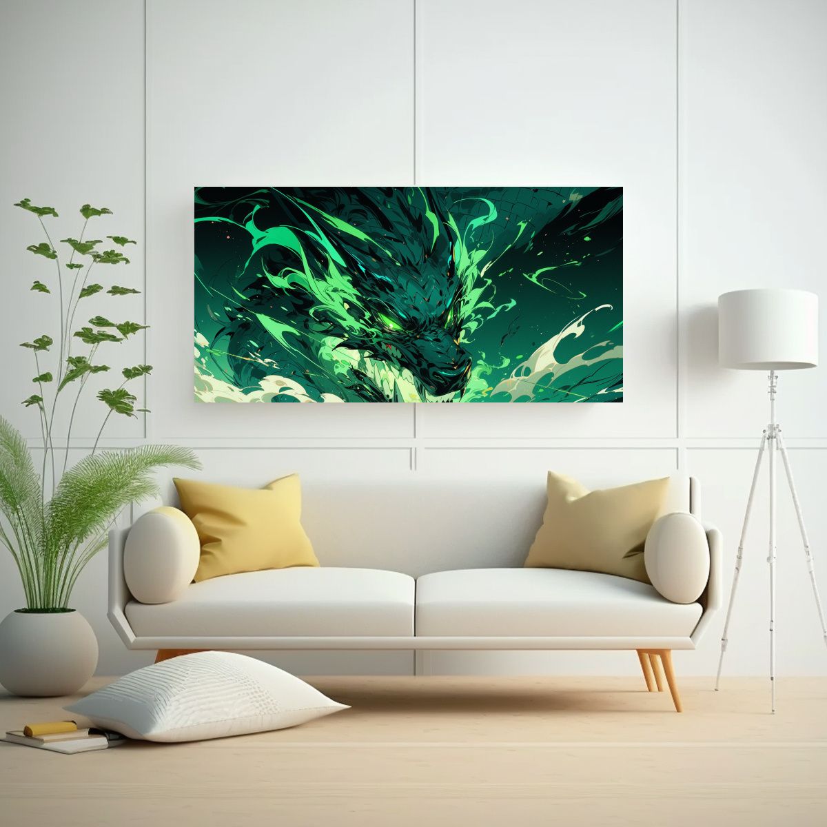 GENERICO - Cuadro Movimiento Dragon Verde Y Turquesa Neonoir  160x80cm