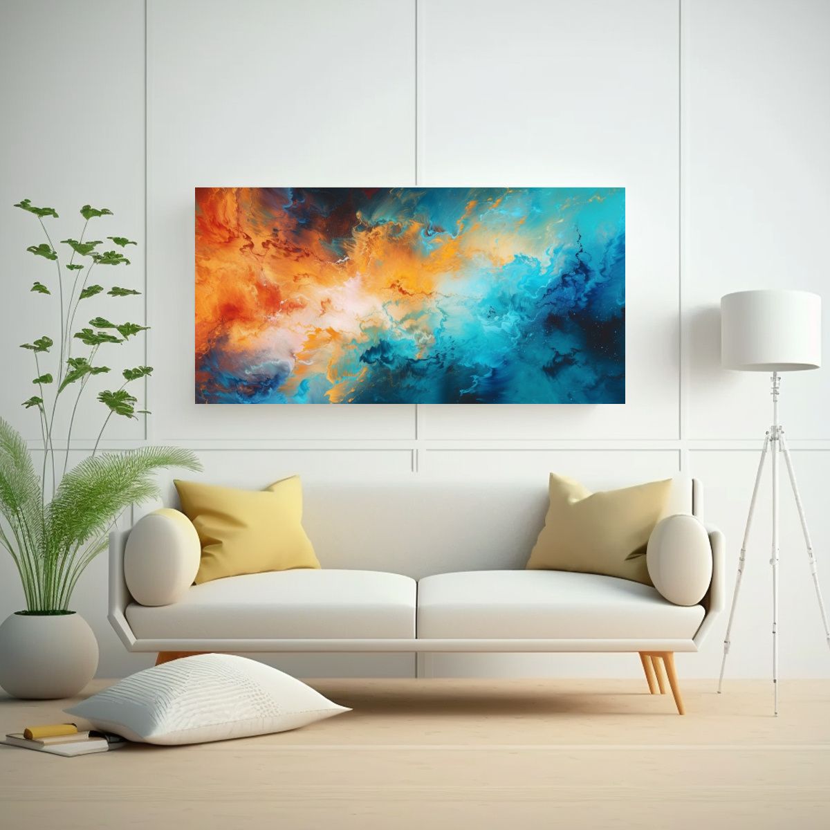 GENERICO - Pintura Abstracta Naranja Y Azul Sobre Lienzo Pers 160x80cm
