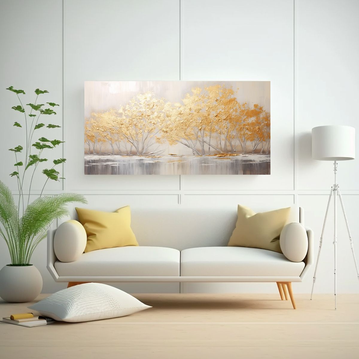 GENERICO - Cuadro Estilo Galería En Tonos Dorados Y Plateado 160x80cm