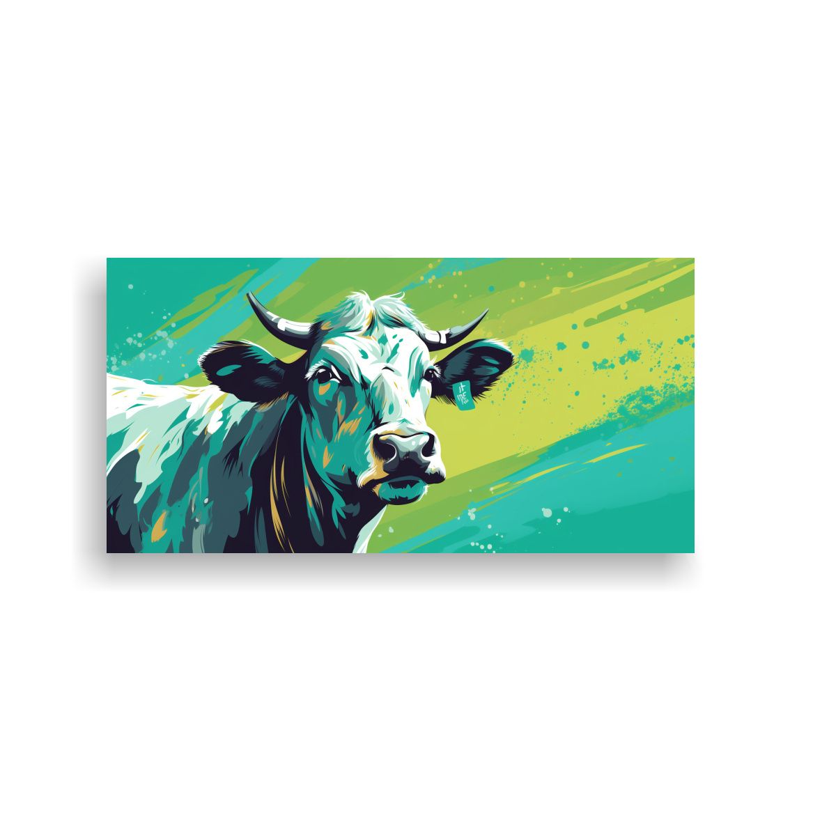 GENERICO - Cuadro Dormitorio A Vaca Hereford En Verde Y Turqu 160x80cm