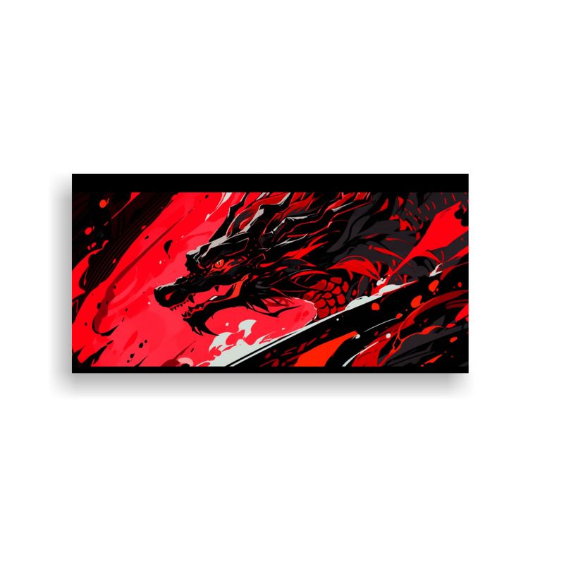GENERICO - Cuadro En Bastidor Tema Adorno Dragón En Rojo Y N 160x80cm