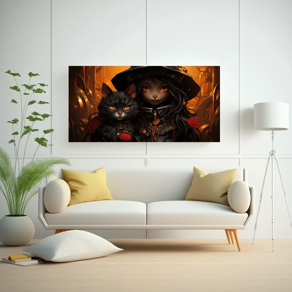 GENERICO - Cuadro Cuadro Simétrica Gatos Negros Apilados Es 160x80cm