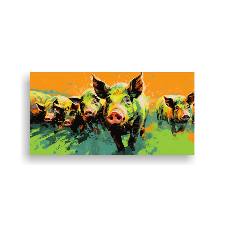 GENERICO - Pintura Expresionista De Cerdos En Verde Y Naranja 160x80cm
