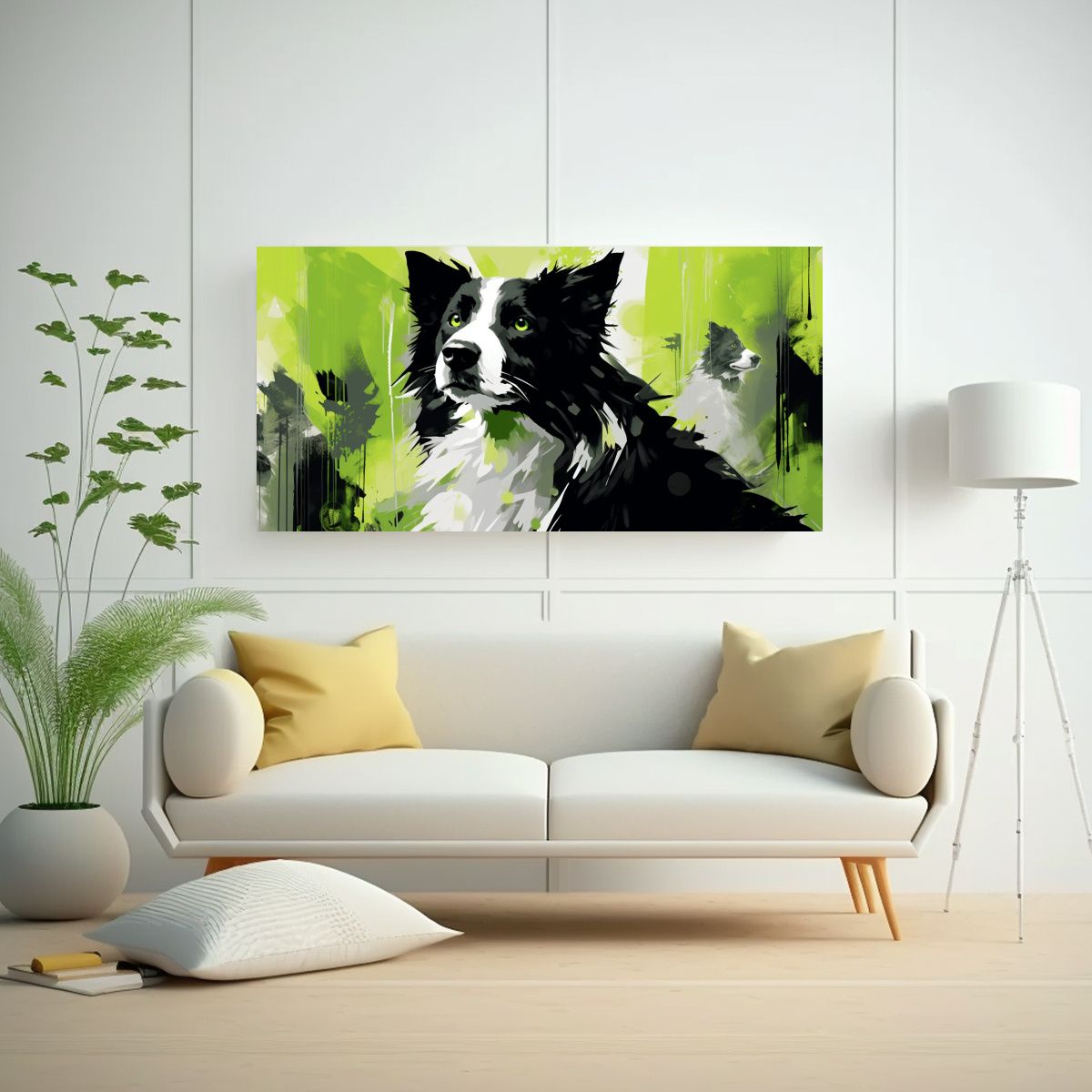 GENERICO - Cuadro De Pastor Alemán Y Collies En Verde Y Negr 160x80cm.