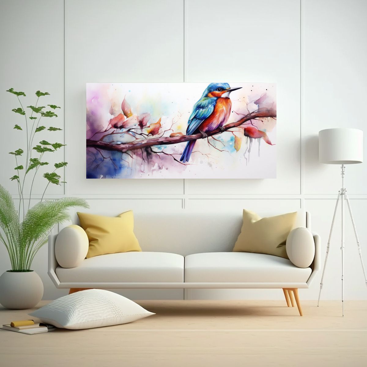 GENERICO - Pintura Moderna De Lienzo Original Aves De Colores 160x80cm.