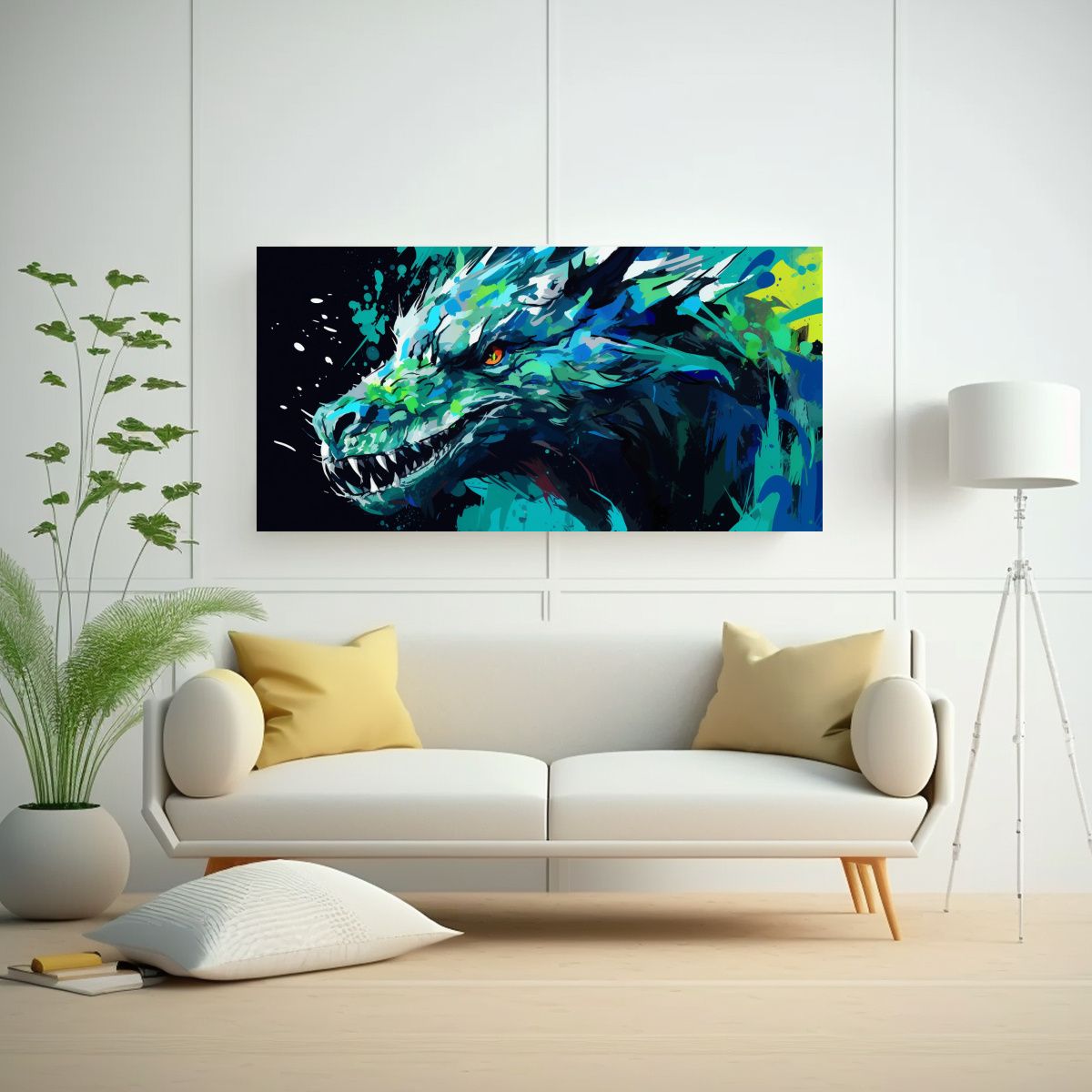 GENERICO - Obra De Arte Decorativa Dragón En Verde Y Azul  160x80cm