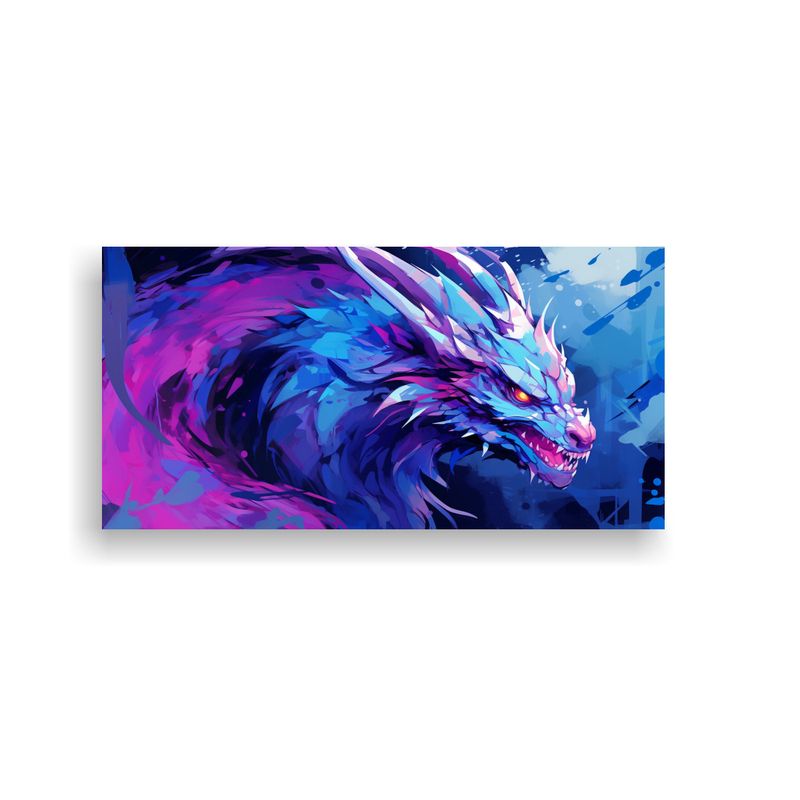 GENERICO - Cuadro Decorativo Dragón En Morado Y Azul Neonoi 160x80cm