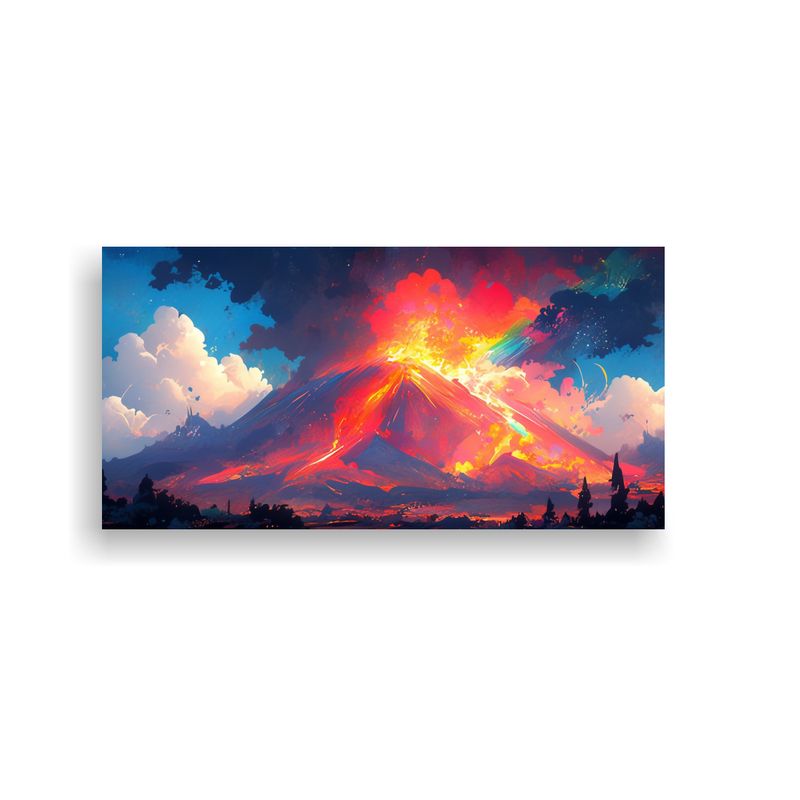 GENERICO - Pintura Abstracta De Volcán Con Colores Arcoíris 160x80cm