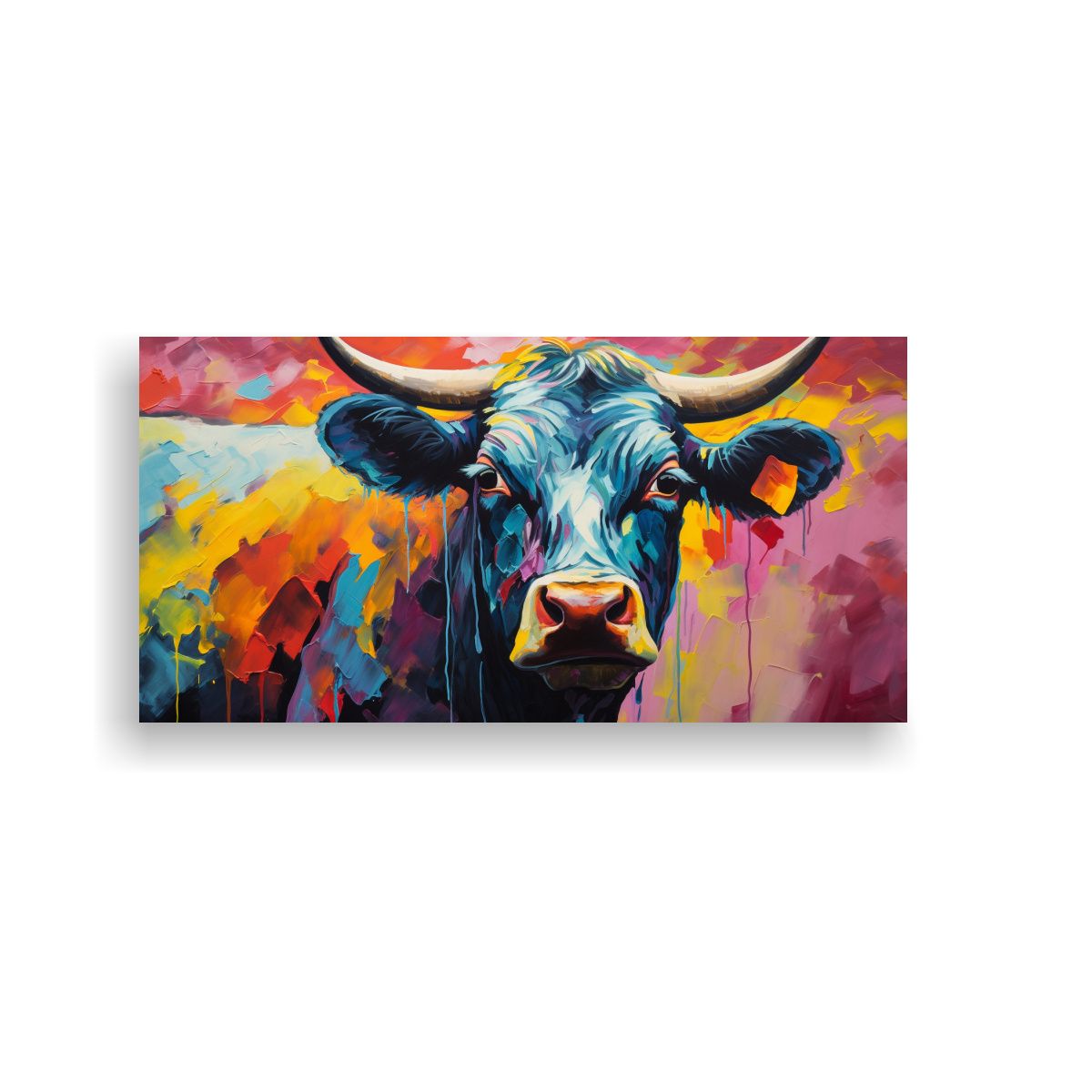 GENERICO - Cuadro Tela Canvas Simétrico Vaca Angus Estilo Pi 160x80cm.