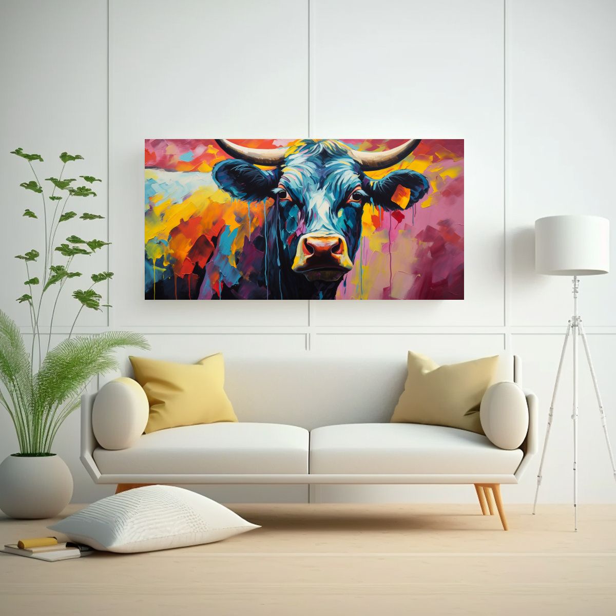 GENERICO - Cuadro Tela Canvas Simétrico Vaca Angus Estilo Pi 160x80cm.