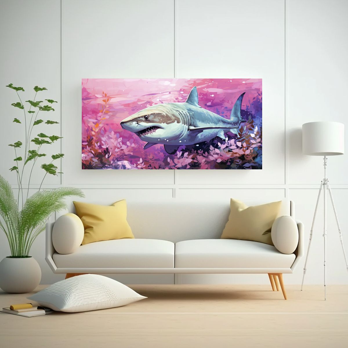 GENERICO - Cuadro Decorativo Tiburón Tigre De Arena En Bosq 160x80cm