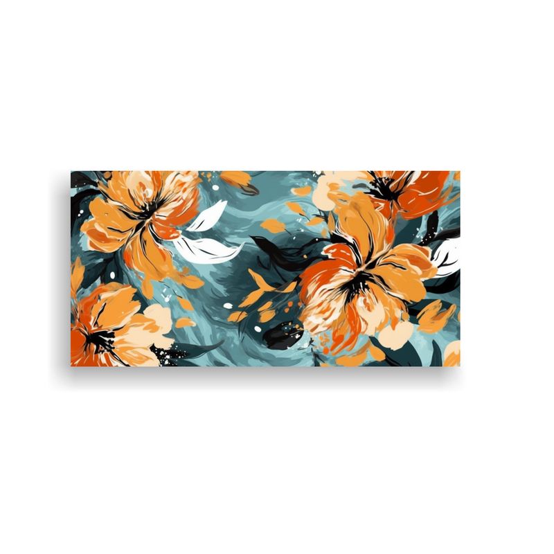 GENERICO - Cuadro Decorativo Floral Naranja Sobre Fondo Azul  160x80cm