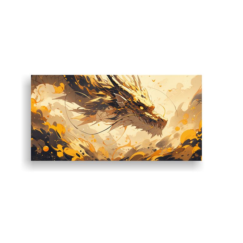 GENERICO - Cuadro Lineal De Dragón En Tonos Marrón Y Amaril 160x80cm