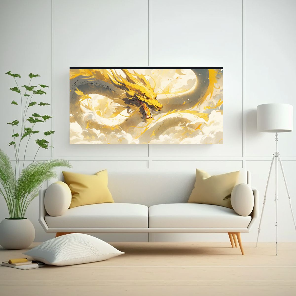 GENERICO - Cuadro De Lienzo Estilo Galería Dragón Amarillo 160x80cm