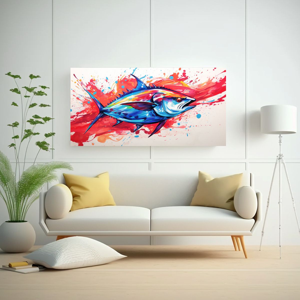 GENERICO - Cuadro Tela Estilo Galería Tunas Escarlata Y Azul 160x80cm.