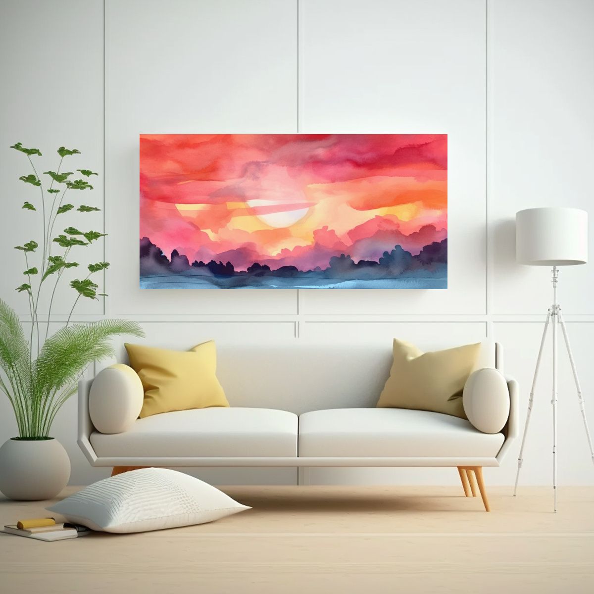 GENERICO - Cuadro En Bastidor Abstracto Acuarela SUNSET Retro 160x80cm