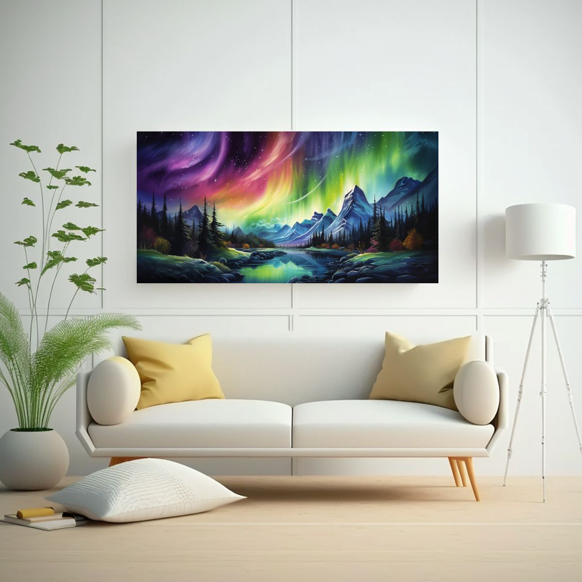 GENERICO - Pintura Decorativa Aurora Boreal Con Arcoíris Y  160x80cm.